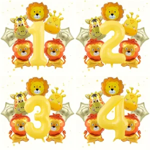 Lion Giraffe Head Animal Foil 40 Inch Number Balloon Sets for Birthday Party Decoration Baby Shower Celebration