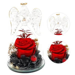 Little Angel Glass Cover Decorative Gift Box Preserved Roses Home Decor for Mother’s Day New Year Valentine’s Day Thanksgiving