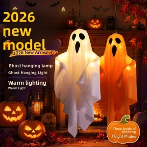 Little Ghost Lantern LED Halloween Ghost Festival Abstract Hanging Ornament 3 Light Modes Glowing Screaming Ghost Decorative