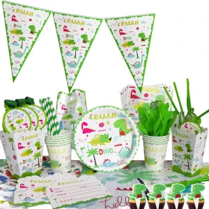 Little Green Dino Birthday Party Decorations Disposable Tableware Set Supply Table Decorations & Party Supplies