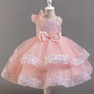 Little Infant Sequined Formal Dress Cute Puffy Mesh Dress Baby Costume for Birthday Celebration Wedding and Show
