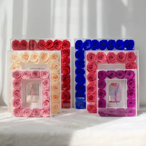 Lovebay Unique Design Preserved Flowers Photo Frame Long Lasting Forever Roses Eternal Flowers in Acrylic Photo Frame