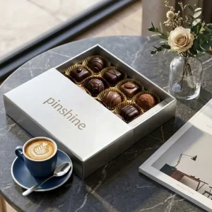 Low MOQ Custom Logo Silver Metallic Paper Slide Sleeve Luxury Truffle Praline Chocolate Gift Box