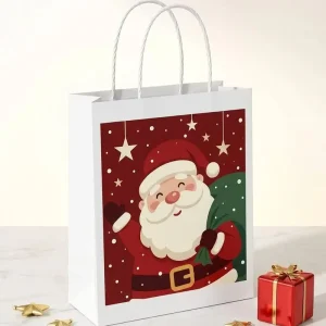 Low MOQ Custom White Kraft Xmas Gift Bags Eco Hand Bags Custom Printing for Cross Border Holiday Sellers