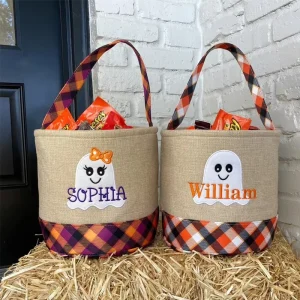Low MOQ New Halloween Decoration Supplies Round Tote Bag Children’s Candy Gift Pumpkin Bag Ghost Witch Pumpkin Decor