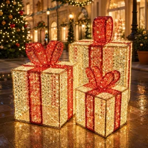 Low Voltage 3D LED Gift Box Motif Light Christmas Outdoor Waterproof Safe Holiday Decoration Commercial Grade CE RoHS