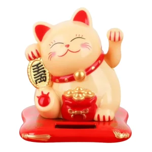 Lucky Beckoning Cat Solar Powered Waving Wealth Good Fortune Awaits Solar Powered Ornaments for Home Office