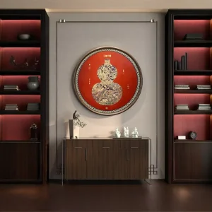 Lucky Gourd Brass Solid Wood Chinese Style Movable Hanging Painting Handmade for Corridor Hallway Entrance Foyer Decoration