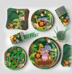 Luckykoo Safari Jungle Theme Birthday Party Decorations Disposable Tableware Set Wild Animal Birthday Party Supplies
