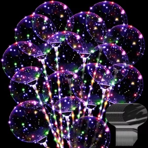 Luminous LED Bobo Bubble Light Transparent Clear Balloons With Confetti Inside For Halloween With Sticks