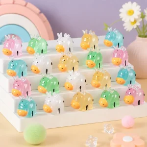 Luminous Mini Cow Figurines Resin Hand painted Artistic Animal Christmas Thanksgiving Graduation Cake Decor
