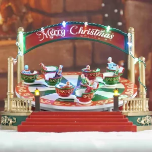 Luminous Music Christmas Carousel European Holiday Decorations Lighted Turning Coffee Cups Classic Style USB Figurines Toys