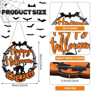 Lumoire Celebration Best Selling Halloween Black Cat Decorative Round Wooden Pumpkin Home Wall Door Signs Indoor Use