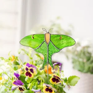 Luna Moth Stained Glass Garden Stakes Art Deco Window Hanging Suncatcher Christmas Gift for Grandma