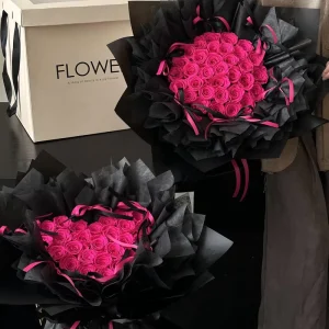 Luxurious Birthday Wedding Mothers Day Gift Bowtie Style Immortal Round Shaped Eternal Bouquet Dried Real Rose Preserved Rose