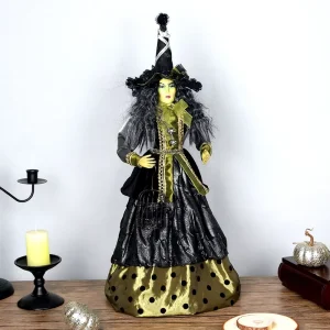 Luxurious Handmade Standing Green Witch PVC Bottom Face Sorceress Child Ornament Shelf Figurine Halloween Tree Decoration