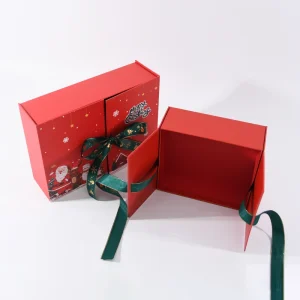 Luxurious Merry Christmas New Year Gift Boxes Folding Xmas Rigid Packaging Set Matt Lamination Embossing Sponge for
