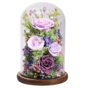 Luxury 3pcs Preserved Rose in Glass Dome LED Light Base Blue Purple Eternal Flowers Wedding Decor Anniversary Quiet Luxury Gift