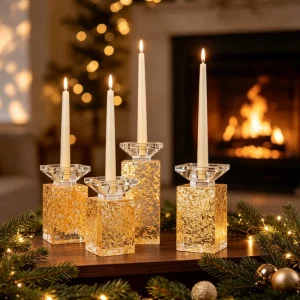 Luxury Acrylic Cuboid Candle Holder with Gold Foil Clear Lucite Votive Home & Table Decor Handmade Christmas Wedding Gift