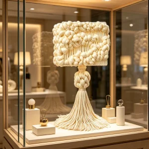 Luxury Artisanal Macrame Table Lamp Beige Cotton Rope Decorative Accent Light for Home Hotel & Interior Design