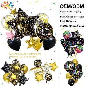 Luxury Black Gold New Year Foil Balloon Kit Festival Party Foil Balloon Set Annual Meeting Scene Decoration