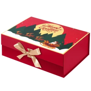 Luxury Christmas Gift Box Custom Printed Logo Ribbon Holiday Eco Friendly Christmas Packaging Box