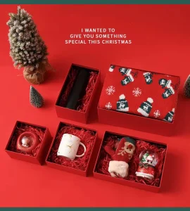 Luxury Christmas Gift Box Set With Red Ribbon Custom Printed Cardboard Packaging for Candy Holiday Presents
