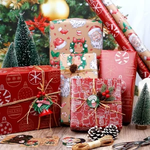 Luxury Christmas Holiday Gift Wrap 50x70cm Roll Kraft Paper Recyclable and Disposable for Gift Packaging