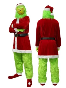 Luxury Classic Grinch Costume Long Fluff Suit Polyester Material Christmas Party Role Play Factory Customized TV Movie Adult