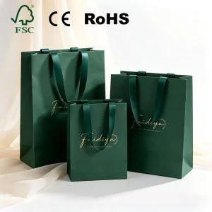 Luxury Custom Logo Thick Cardboard Paper Bag for Jewelry Watch Shopping Packaging Gift with Premium Ribbon Handle