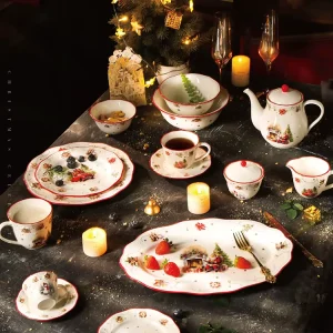 Luxury Customized Nordic Santa Claus Tableware Christmas Dishes European Ceramic Christmas Birthday Dining Set