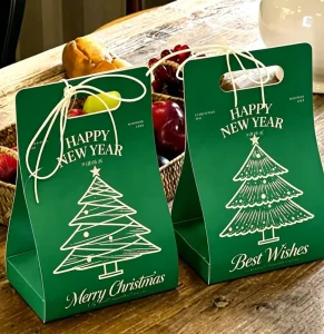 Luxury Dark Green Gold Foil Happy New Year Gift Box Round Ball Ornament Candy Hand Packaging Box Winter Holiday Present Packing