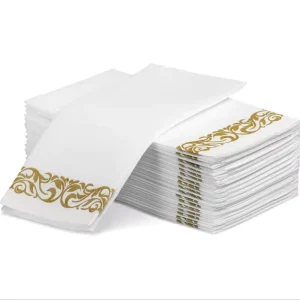 Luxury Disposable Gold Dust Free Napkins Rose Gold Silver Lace Edge Paper Dinner Napkins for Wedding & Party Table Settings