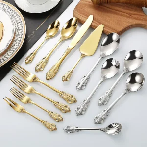 Luxury Eco Friendly Mirror Polish Stainless Steel Cutlery Set with Spoon Fork Reusable Royal Design for Home & Weddings