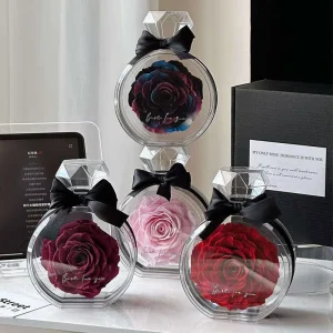 Luxury Eternal Rose Acrylic Perfume Bottle Box Natural Preserved Flower Gift Set for Holiday Gifting