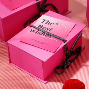 Luxury Exquisite Holiday Pink Wedding Favour Cosmetics Magnetic Book Shaped Paper Rigid Gift Box Packaging with Ribbon
