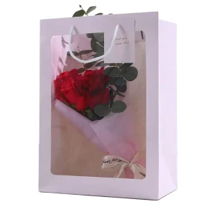 Luxury Fashion Cardbox With Handle Pvc Window Custom Printed Paper Bags for Gift Flower Packing