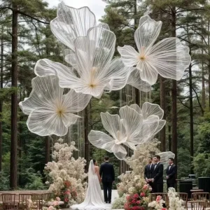 Luxury Giant Organza Hanging Flower Installation for Wedding Ceremony Event Stage Ceiling Decoration