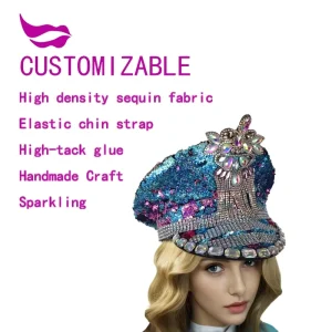 Luxury Glitter Rhinestone Captain Hat for Burning Man Festival Music Festival Rave Wear Cosplay Costume Accessory Gift