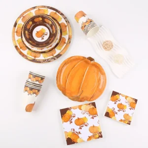 Luxury Halloween Pumpkin Party Disposable Tableware Set Includes Paper Plates Tablecloth for Weddings Birthdays