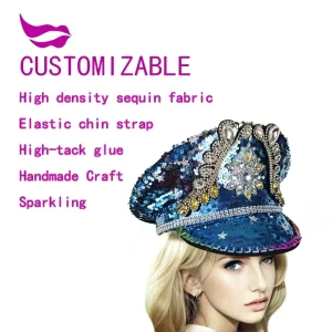 Luxury Handmade Led Rhinestone Sequin Sparkly Captain Hat for Burning Man Music Festival Costume Accessory