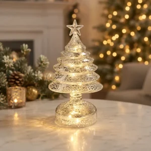 Luxury Large Glass LED Pine Christmas Tree Warm White Lights Lightweight Standing Base Indoor Use Eco Friendly Realistic High
