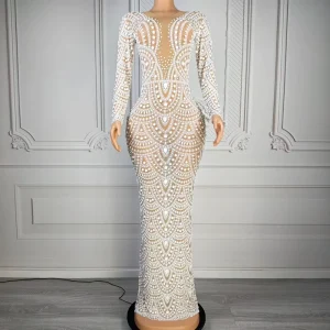 Luxury Long Sleeves Sequin Birthday Evening Banquet Maxi Dress Women Dinner Gown Pageant Party Celebration Bodycon Dress Outfit