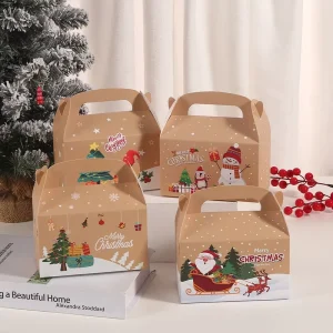 Luxury Merry Christmas Paper Packaging Boxes With Handle for Apple Candy Chocolate Gifts Packaging