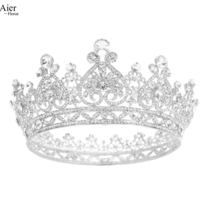 Luxury Metal Rhinestone Christmas Wedding Cake Crown Gold Silver Colors Unisex Floral Decoration