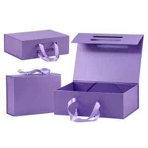 Luxury Mini Cardboard Gift Boxes with Ribbon Folded Design Custom Logo Gold Foil Embossing Printing for Weddings Holidays