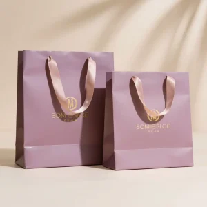 Luxury Personalized Printing Pink Plum Paper Bag Eco friendly Foldable Reusable Kraft Craft Cardboard Paper Gift Bag with Handle