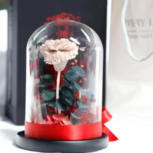Luxury Preserved Eternal Carnation Real Fresh Long Stem Glass Rose Dome Flowers in Glass Dome