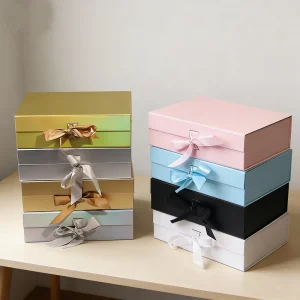 Luxury Rigid Cardboard Custom Matt Folding Closure Flip Top Magnetic Box Perfume Packaging Paper Gift Box With Ribbon