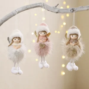 Luxury Soft Velvet Santa Girl Plush Doll Hanging Decor For Christmas Tree Holiday Party Ornament Gift